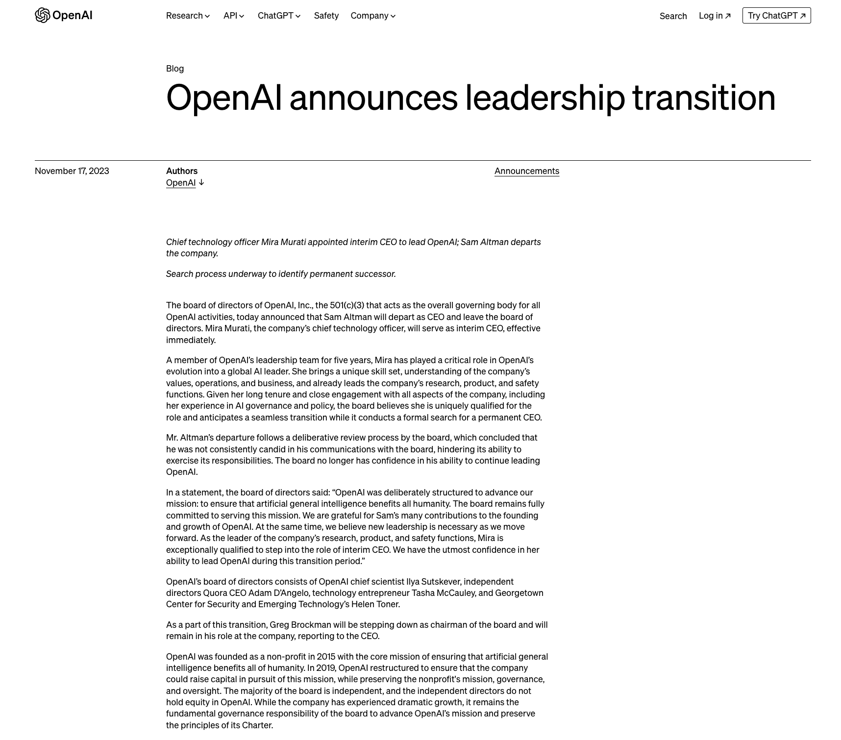Sam-Atlman被OpenAI董事会开除